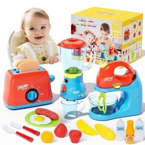 NWT Pretend Play Kitchen Appliances Toy Set with Blender,Mixer,&Toaster, w/Sound